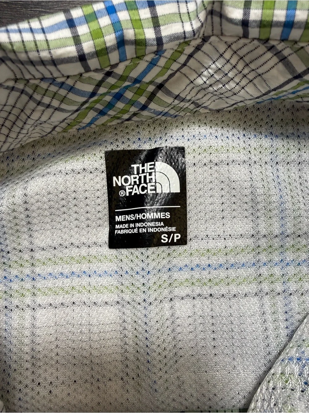 The North Face White Plaid Short-Sleeve Button-Down with Blue & Green Lines